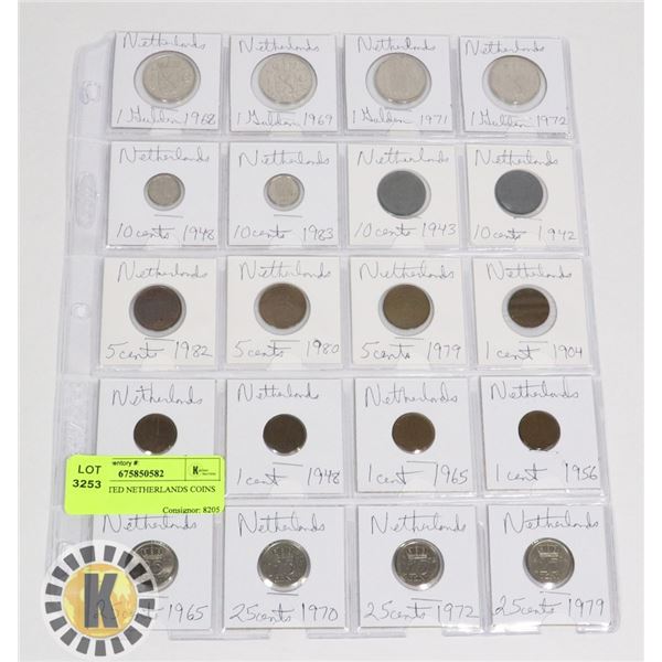 20 ASSORTED NETHERLANDS COINS