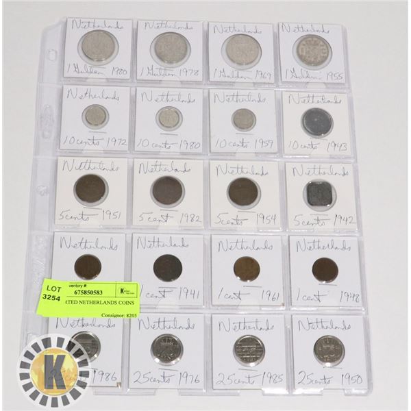 20 ASSORTED NETHERLANDS COINS