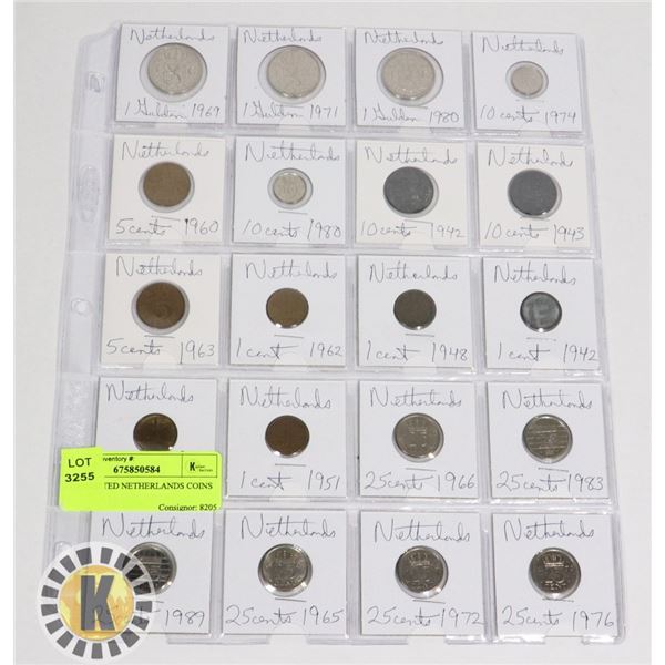 20 ASSORTED NETHERLANDS COINS