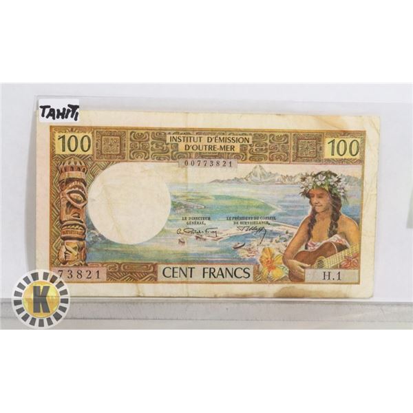 TAHITI 100 CENT FRANCS BANK NOTE