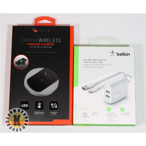 BELKIN  WALL CHARGER & HELIX WIRELESS CHARGER