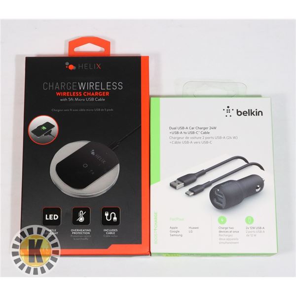 BELKIN  CAR CHARGER & HELIX WIRELESS CHARGER