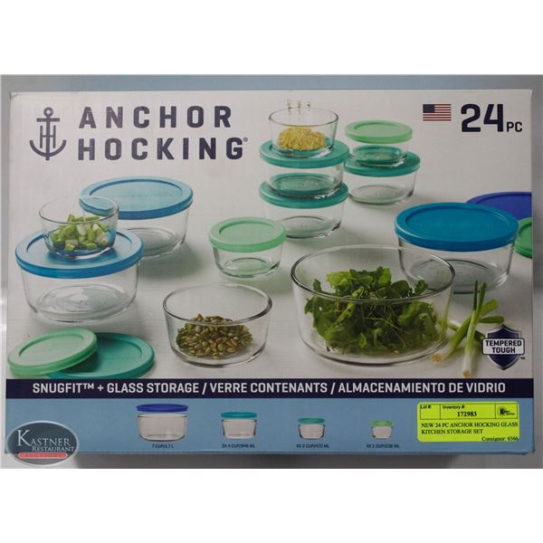 NEW 24 PC ANCHOR HOCKING GLASS KITCHEN STORAGE SET
