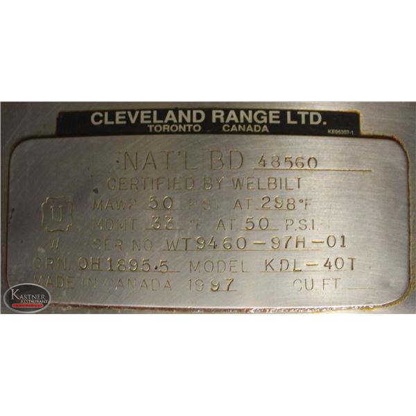 CLEVELAND 40 GALLON TILTING DIRECT STEAM KETTLE