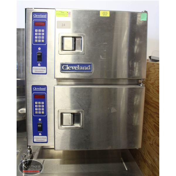 CLEVELAND CONVECTION STEAMER & TILT KETTLE ON BASE