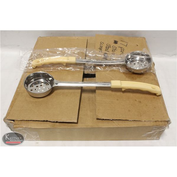 LOT OF 17 PERFORATED S/S 3OZ. SCOOPS