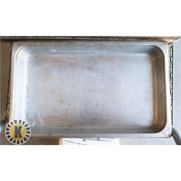 FOUR STAINLESS INSERTS (21" X 13" X 2.5" DEEP)