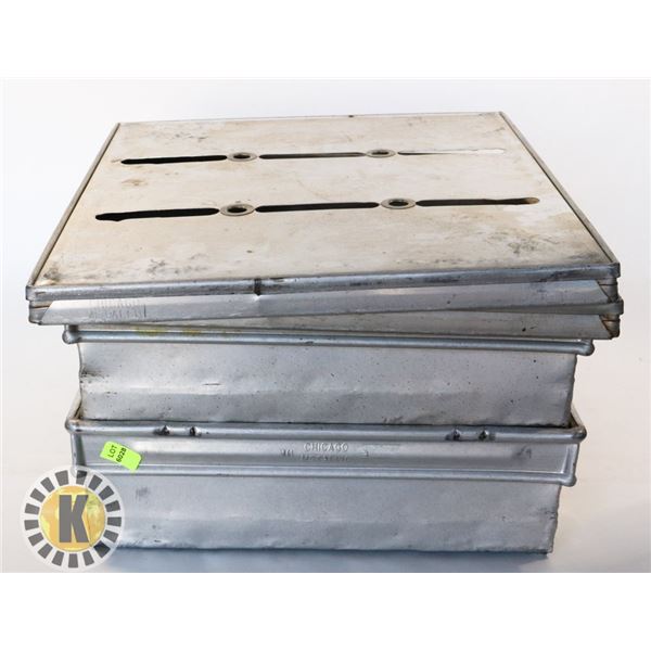 TWO COMMERCIAL BREAD PANS WITH LIDS