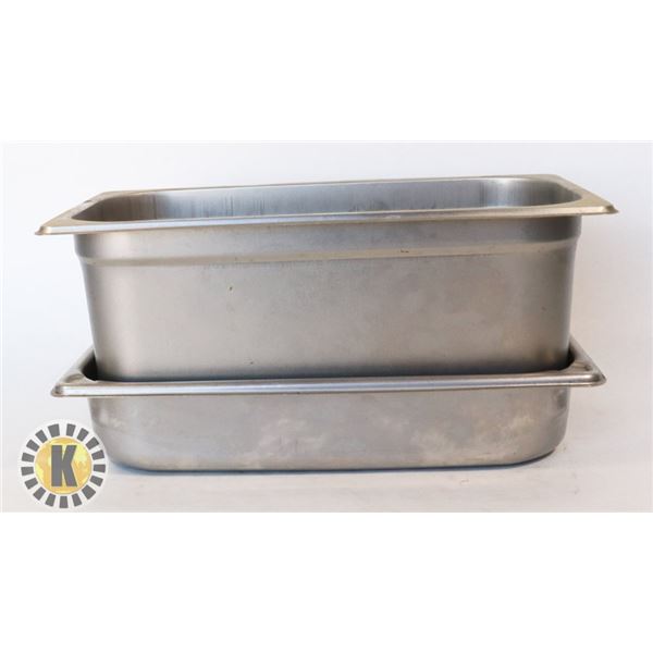 TWO STAINLESS INSERTS ONE 6" DEEP ONE 2.5" DEEP