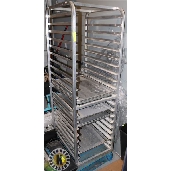 ROLLING BAKERS OVEN RACK WITH 7 BAKING SHEETS