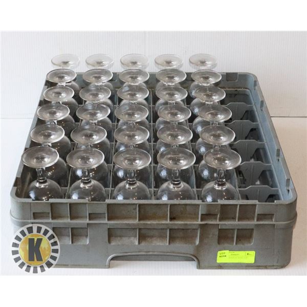 30 WINE GLASSES IN WINE CUP RACK
