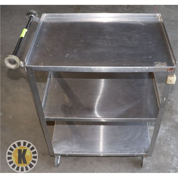 3 TIER STAINLESS STEEL BUS CART ON CASTERS
