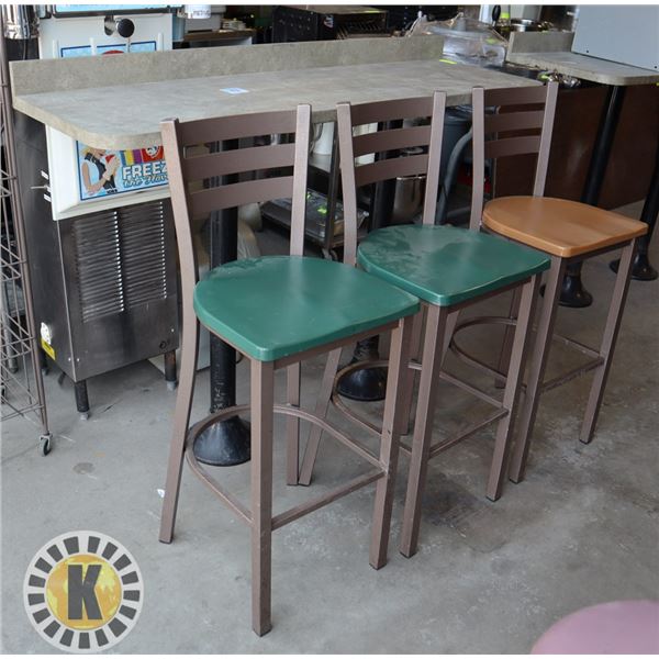WALL MOUNT RESTAURANT TABLE AND 3 TALL CHAIRS