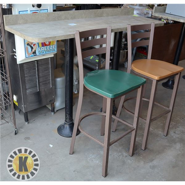 WALL MOUNT RESTAURANT TABLE AND 2 TALL CHAIRS