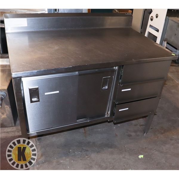 STAINLESS STEEL WORK TABLE WITH 3 DRAWERS AND