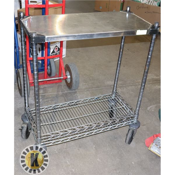 2 TIER METRO CART WITH STAINLESS TOP ON CASTERS