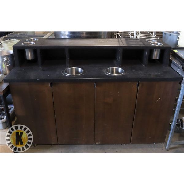 LARGE WHEELED GARBAGE RECEPTACLE+ COFFEE STATION