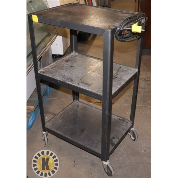 THREE TIER POWERED AV CART ON CASTERS