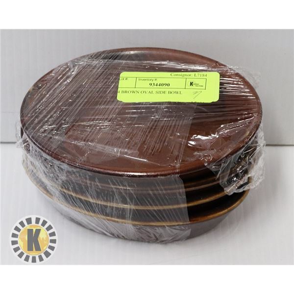 4 BROWN OVAL SIDE BOWLS