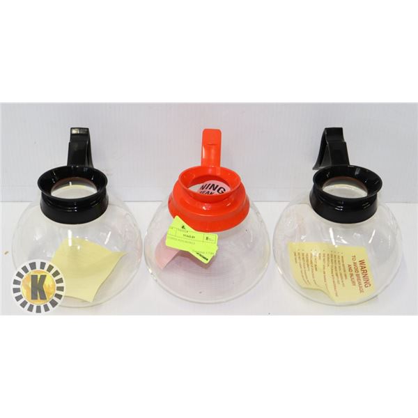 2 REGULAR CUP GLASS COFFEE POTS AND 1 DECAFE
