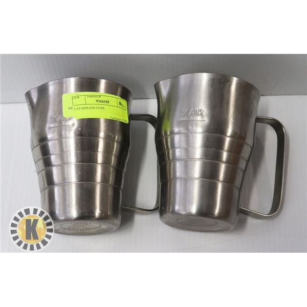 TWO STAINLESS STEEL CREAM FROTHING MUGS