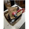Image 2 : LOT OF WRENCHES,  ASSORTED PEGBOARD HOOKS, AIR RANDOM ORBIT SANDER, TROUBLE LIGHT AND TOOLBELT