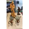 Image 2 : TOTE OF BLUE AND WHITE EASTERN VASES, WOOD CARVED DOLPHIN AND FIGURE, COLLECTABLES