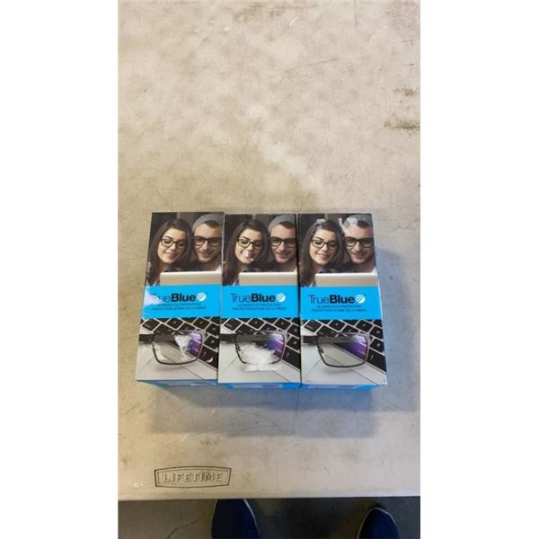 3 PAIRS AS NEW TRUE BLUE LIGHT FILTERING GLASSES - CHANCE, SWAG AND EXTEND