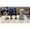 Image 1 : PHRENOLOGY BY LN FOWLER AUTHENTIC MODEL, BRASS TROPHY AND 2 WOOD FIGURES