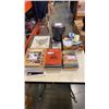 Image 1 : LOT OF VINTAGE BOOKS, LACE, SEWING NOTIONS AND CAT DRAWING, LASER ETCHED DEER PICTURE ON METAL