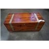Image 1 : 2 FOOT WIDE 11 INCH TALL WOOD TRUNK WITH BRASS ACCENTS