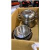 Image 3 : BOX OF POTS, LIDS, STEAMER INSERT