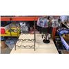 Image 1 : METAL WINE RACK AND 100 PIECES NEW JEWELRY, LEATHER NECKLACES, BRACELETS, EARRINGS ON DISPLAY RACK