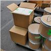 Image 3 : 4 WHEEL HAND CART WITH 10 CARDBOARD LOCK TOP BARRELS AND 3 BOXES OF LIDDED BOXES