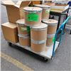 Image 4 : 4 WHEEL HAND CART WITH 10 CARDBOARD LOCK TOP BARRELS AND 3 BOXES OF LIDDED BOXES