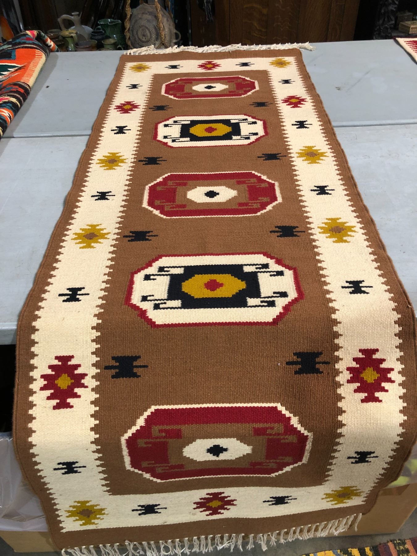 Native American First Nations hand knotted Navajo rug - approx. 80in x 28in
