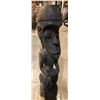 Image 2 : Vintage solid wood carved African figure mounted to 3 gallon Medalta stone crock - approx. 44 1/2in