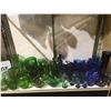 Image 1 : Showcase filled w/ assorted vintage blue & green glasswares