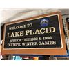 Image 1 : Welcome to Lake Placid Site of the 1932 &1980 Olympic Winter Games large wooden sign w/ steel platfo