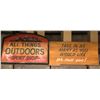 Image 1 : Double sided "ALL THINGS OUTDOORS SPORTS SHOP" wooden advertisement sign & "TAKE IN AS MANY AS YOU W