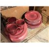 Image 2 : Burgundy ceramic dishware set & 3 boxes of assorted glassware - mostly wine glasses