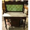 Image 1 : Early 1900's mahogany wash stand w/ marble top & green tile back splash from the love showÊ