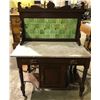 Image 2 : Early 1900's mahogany wash stand w/ marble top & green tile back splash from the love showÊ