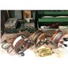 Image 2 : Group of assorted fishing items - 3 wooden Peetz reels/ 2 tackle boxes & content/ brass fish scales/