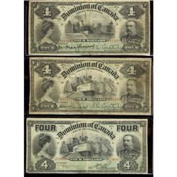 Complete set of $4 notes. Includes 1900 $4 DC-16 041400, 1902 $4 DC-17a 055479, DC-17b 439088.  Grad