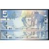 Image 1 : RADAR 2006 $5 , UNC lot of two notes with consecutive middle numbers. #AOM9147419 and AOM9146419