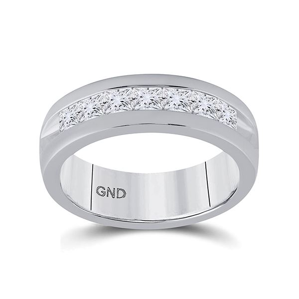 Mens Machine Set Princess Diamond Wedding Channel Band Ring 1-1/2 Cttw 14kt White Gold