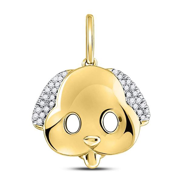 Diamond Puppy Dog Emoji Animal Pendant 1/12 Cttw 10kt Yellow Gold