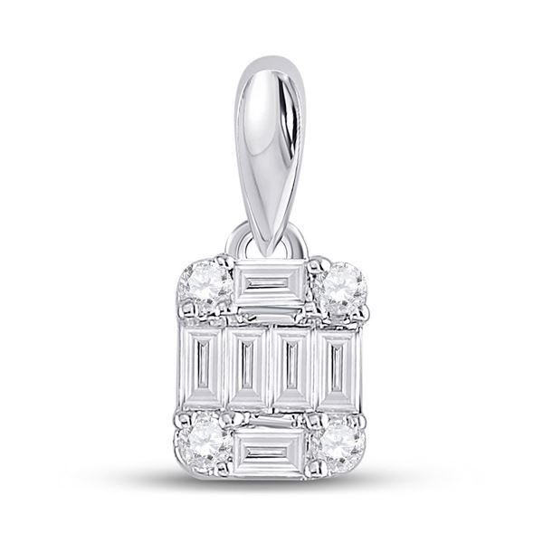 Baguette Diamond Fashion Cluster Pendant 1/5 Cttw 14kt White Gold