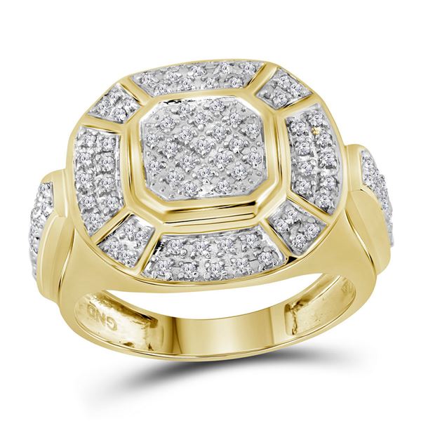 Mens Diamond Circle Cluster Ring 1/2 Cttw 10kt Yellow Gold